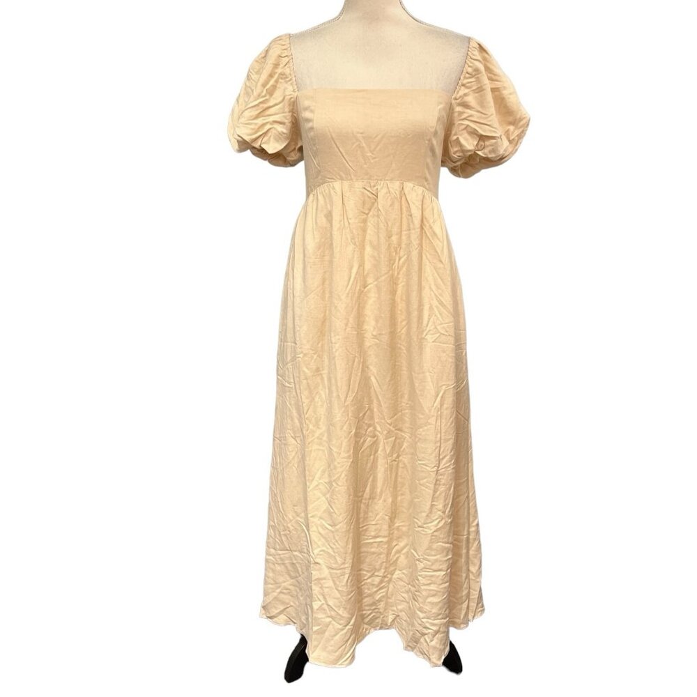 OPT Zeoli Dress Womens L‎ Cream Smocked Square Neck Puff Sleeve Feminine Boho